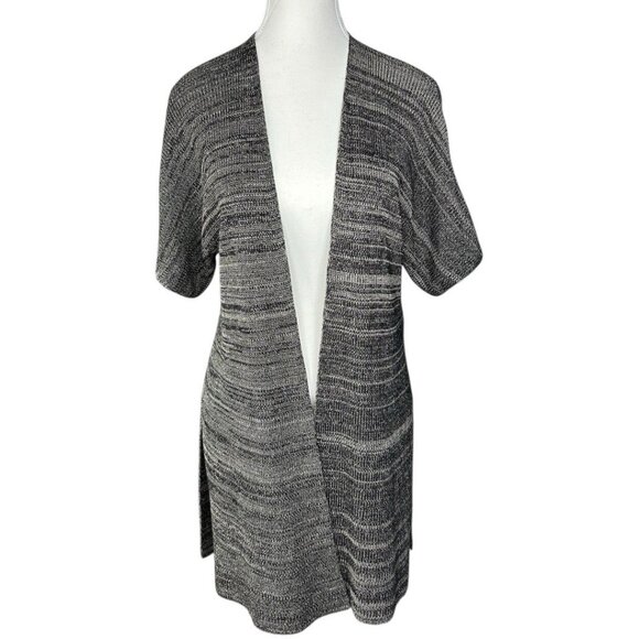 Eileen Fisher Women’s Black Tan Open Front Long Cardigan‎ Sweater XXS/XS/C35.25 - Picture 1 of 13